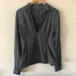 Lululemon Women's Run Briskly 1/2 Zip Top in Coco Pique Gray Black - Size 10